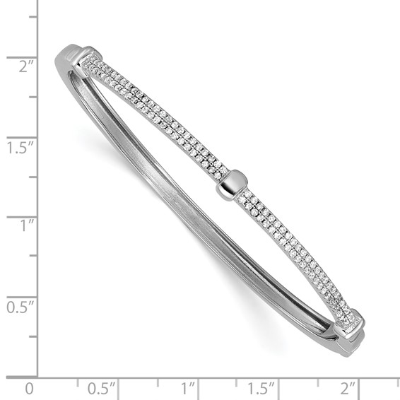 Cheryl M Sterling Silver Rhodium-plated Polished CZ Hinged Bangle