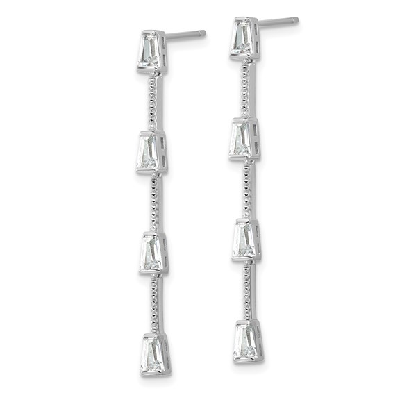 Cheryl M Sterling Silver Rhodium-plated Polished and Beaded CZ Post Dangle Earrings