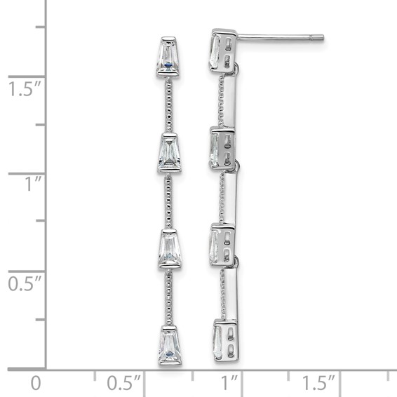 Cheryl M Sterling Silver Rhodium-plated Polished and Beaded CZ Post Dangle Earrings