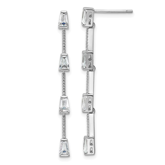 Cheryl M Sterling Silver Rhodium-plated Polished and Beaded CZ Post Dangle Earrings