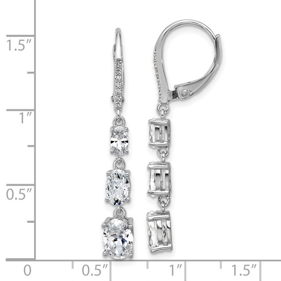 Cheryl M Sterling Silver Rhodium-plated Polished Triple Oval CZ Leverback Dangle Earrings