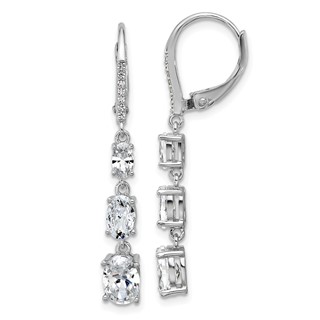 Cheryl M Sterling Silver Rhodium-plated Polished Triple Oval CZ Leverback Dangle Earrings