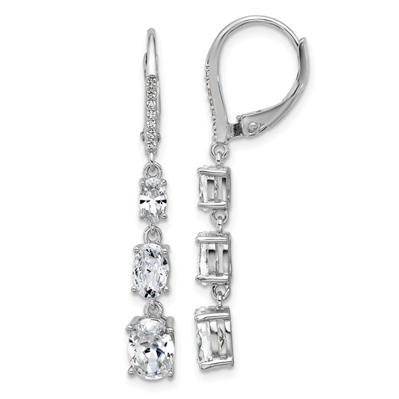 Cheryl M Sterling Silver Rhodium-plated Polished Triple Oval CZ Leverback Dangle Earrings