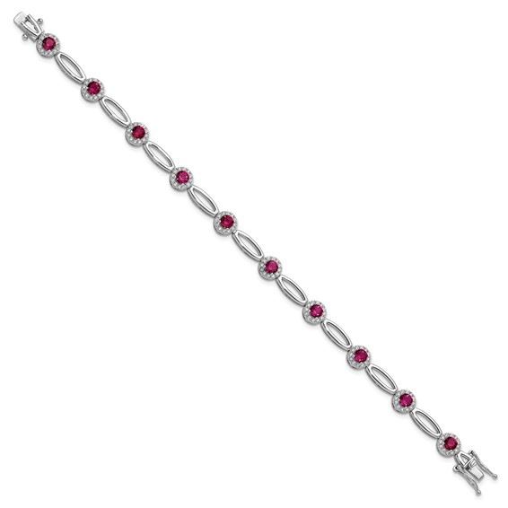 Cheryl M Sterling Silver Rhodium-plated Polished Fancy Lab Created Ruby and CZ Halo Bracelet
