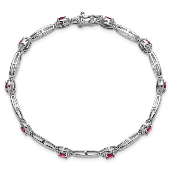 Cheryl M Sterling Silver Rhodium-plated Polished Fancy Lab Created Ruby and CZ Halo Bracelet