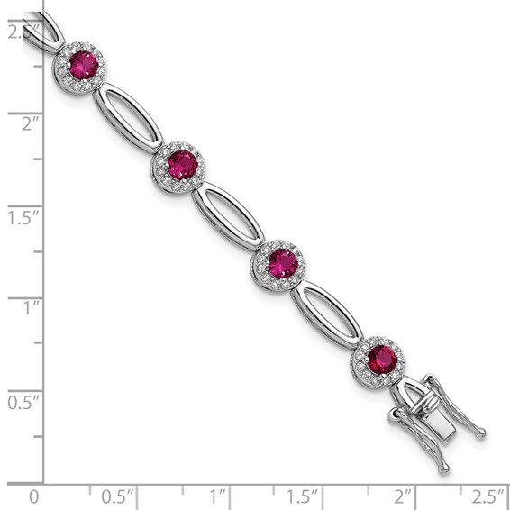 Cheryl M Sterling Silver Rhodium-plated Polished Fancy Lab Created Ruby and CZ Halo Bracelet