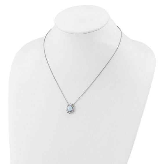 Cheryl M Sterling Silver Rhodium-plated Polished Created Opal and CZ Oval Halo Necklace