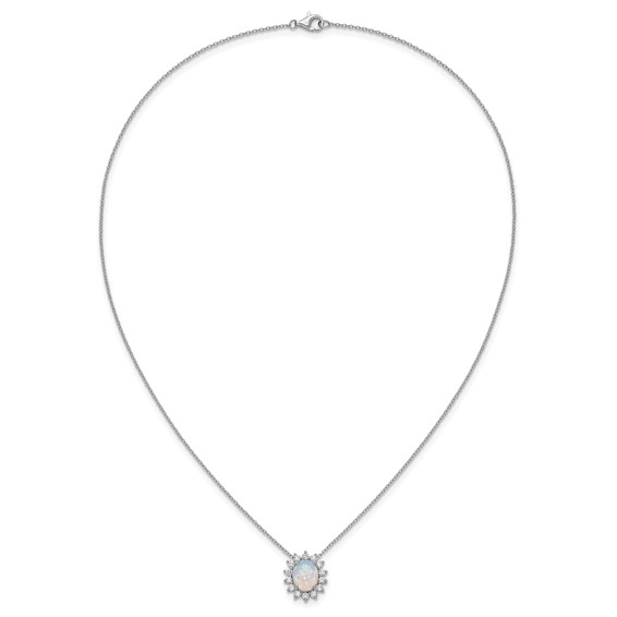 Cheryl M Sterling Silver Rhodium-plated Polished Created Opal and CZ Oval Halo Necklace
