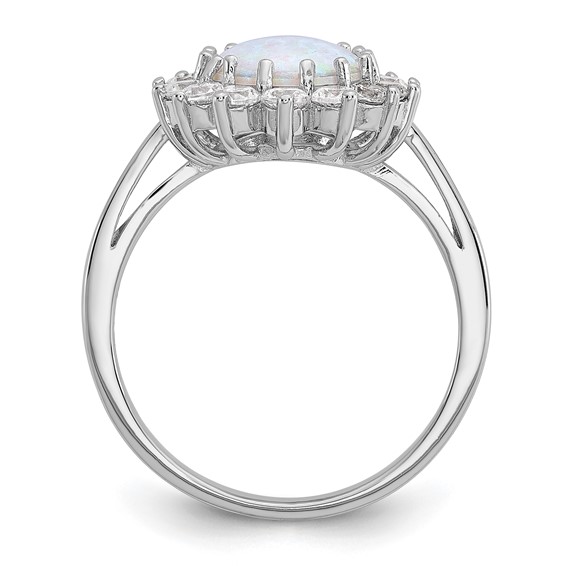 Cheryl M Sterling Silver Rhodium-plated Polished Created Opal and CZ Oval Halo Ring