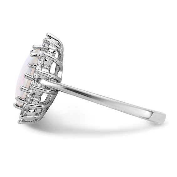 Cheryl M Sterling Silver Rhodium-plated Polished Created Opal and CZ Oval Halo Ring