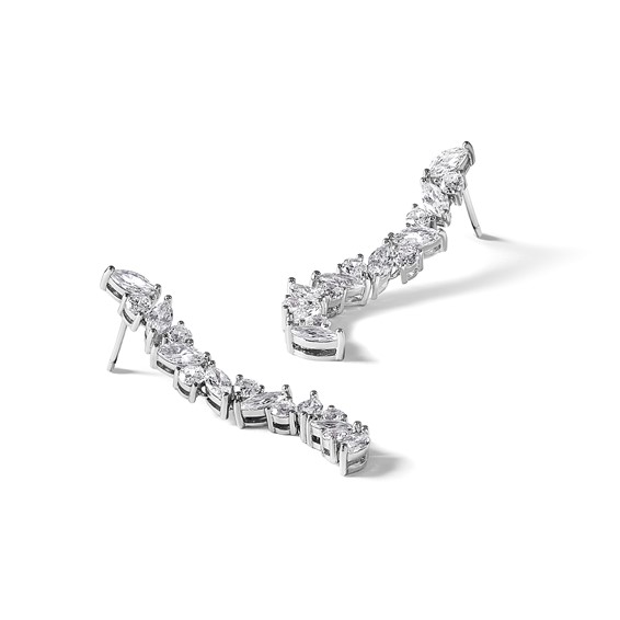 Cheryl M Sterling Silver Rhodium-plated Polished Fancy CZ Post Dangle Earrings