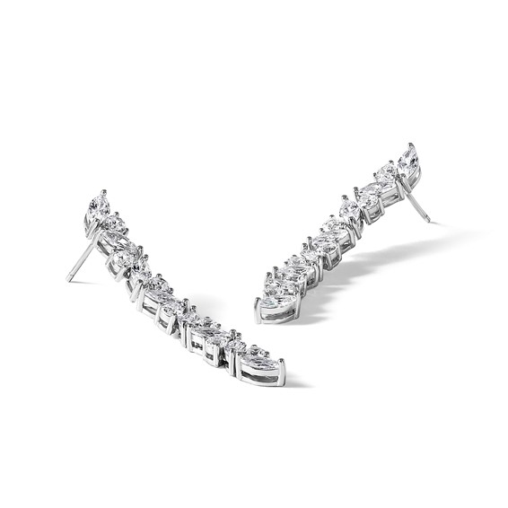 Cheryl M Sterling Silver Rhodium-plated Polished Fancy CZ Post Dangle Earrings