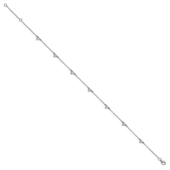 Cheryl M Sterling Silver Rhodium-plated Polished Trillion-cut CZ 9.5 Inch with 1 Inch Extension Anklet