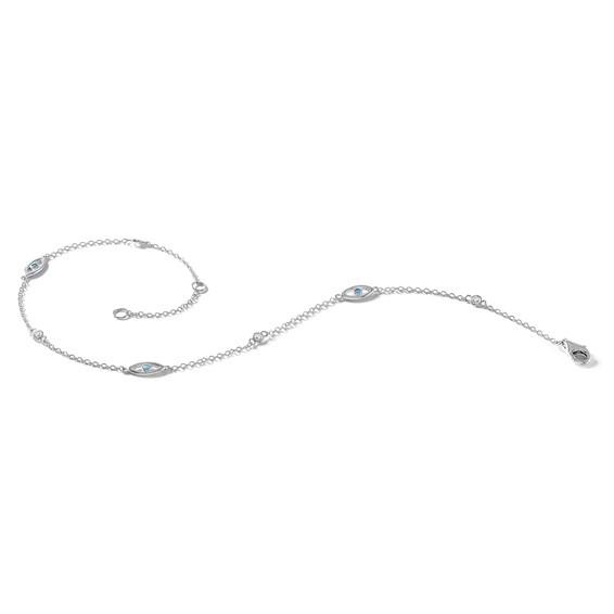 Cheryl M Sterling Silver Rhodium-plated Polished Blue Glass and CZ Evil Eye 9.5 Inch with 1 Inch Extension Anklet