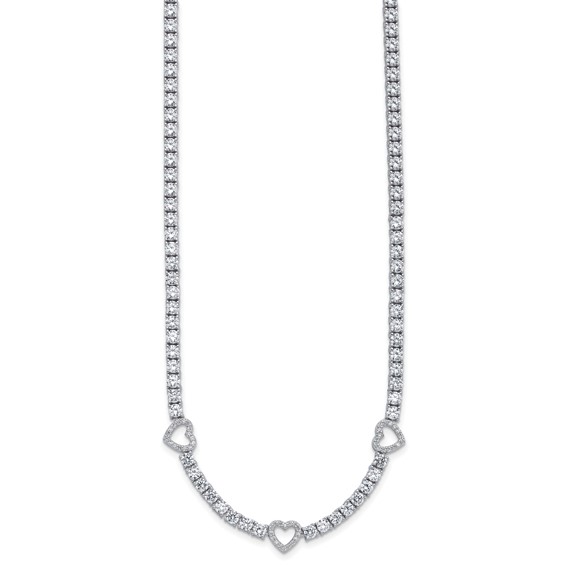 Cheryl M Sterling Silver Rhodium-plated Polished CZ Hearts Necklace