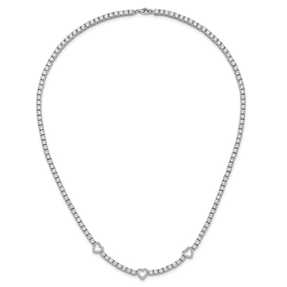 Cheryl M Sterling Silver Rhodium-plated Polished CZ Hearts Necklace