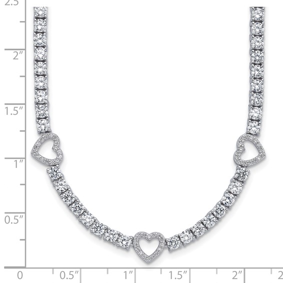 Cheryl M Sterling Silver Rhodium-plated Polished CZ Hearts Necklace