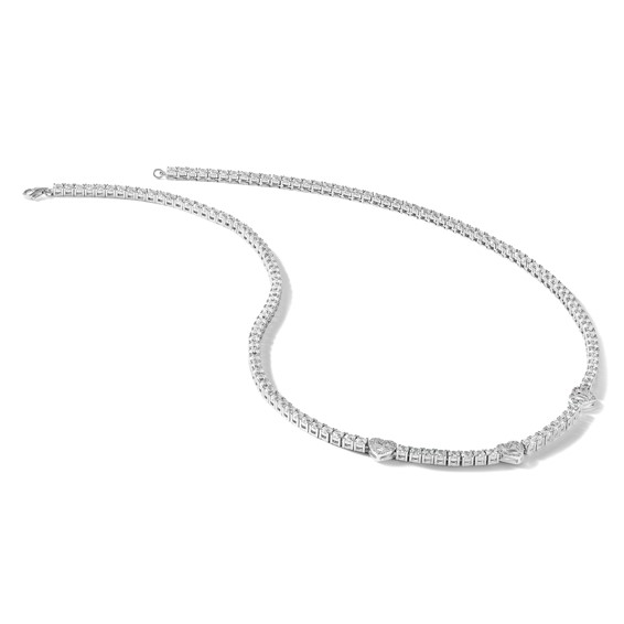 Cheryl M Sterling Silver Rhodium-plated Polished CZ Hearts Necklace