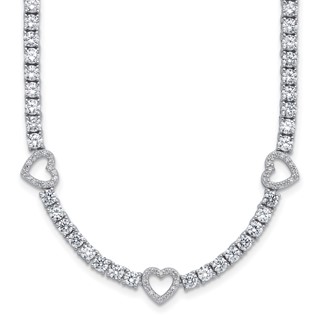 Cheryl M Sterling Silver Rhodium-plated Polished CZ Hearts Necklace