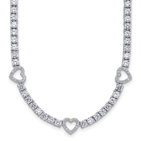 Cheryl M Sterling Silver Rhodium-plated Polished CZ Hearts Necklace