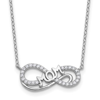 Cheryl M Sterling Silver Rhodium-plated Polished CZ Mom Infinity Necklace