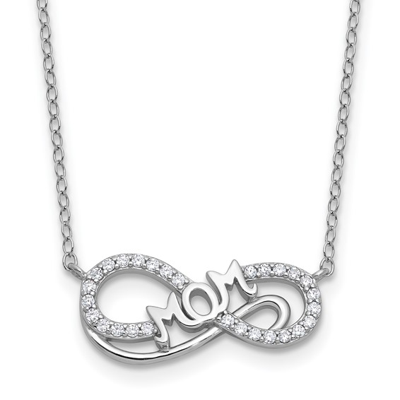 Cheryl M Sterling Silver Rhodium-plated Polished CZ Mom Infinity Necklace