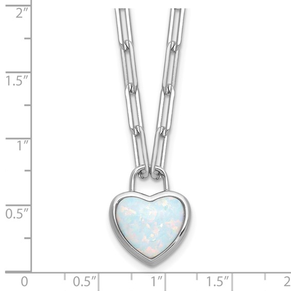 Cheryl M Sterling Silver Rhodium-plated Polished Created Opal Heart Paperclip Link Necklace