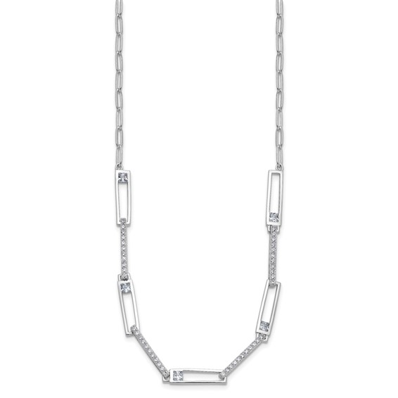 Cheryl M Sterling Silver Rhodium-plated Polished Fancy CZ Rectangular and Paperclip Link Necklace