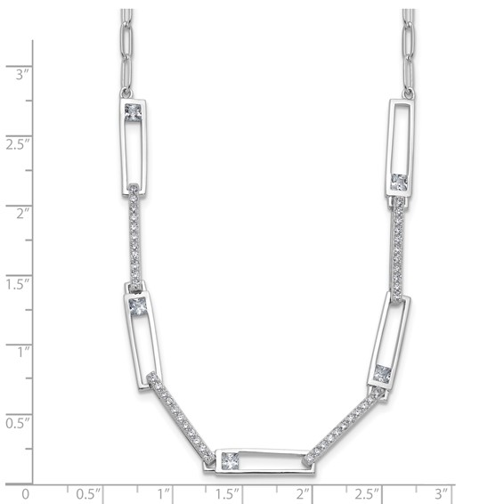 Cheryl M Sterling Silver Rhodium-plated Polished Fancy CZ Rectangular and Paperclip Link Necklace