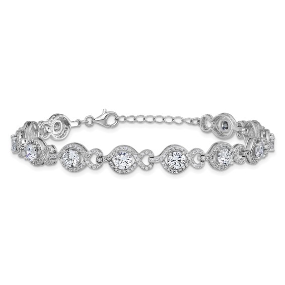 Cheryl M Sterling Silver Rhodium-plated Polished Fancy CZ with 1 Inch Extension Bracelet