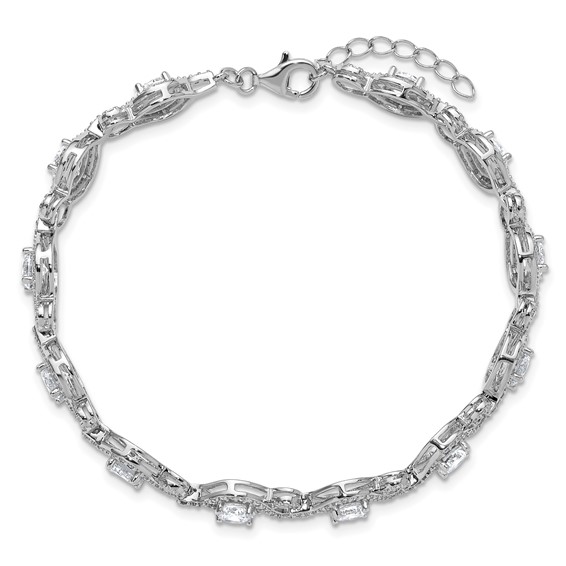 Cheryl M Sterling Silver Rhodium-plated Polished Fancy CZ with 1 Inch Extension Bracelet