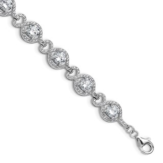 Cheryl M Sterling Silver Rhodium-plated Polished Fancy CZ with 1 Inch Extension Bracelet
