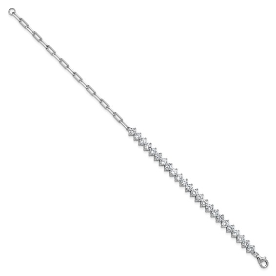 Cheryl M Sterling Silver Rhodium-plated Polished Fancy CZ and Paperclip Link Bracelet