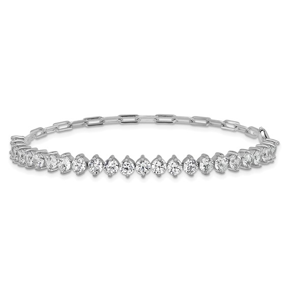Cheryl M Sterling Silver Rhodium-plated Polished Fancy CZ and Paperclip Link Bracelet
