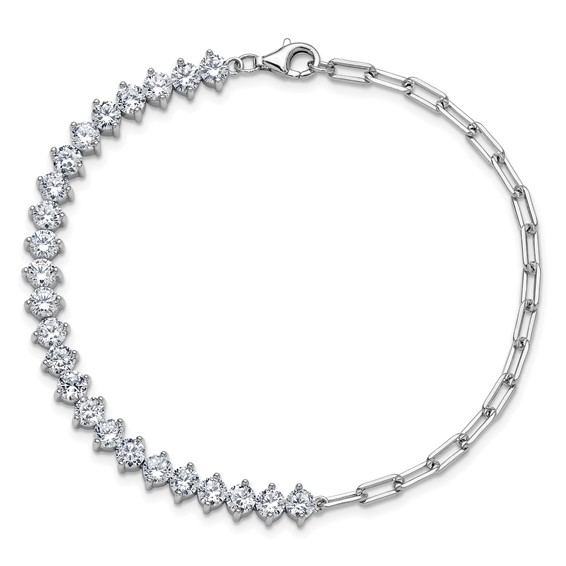 Cheryl M Sterling Silver Rhodium-plated Polished Fancy CZ and Paperclip Link Bracelet