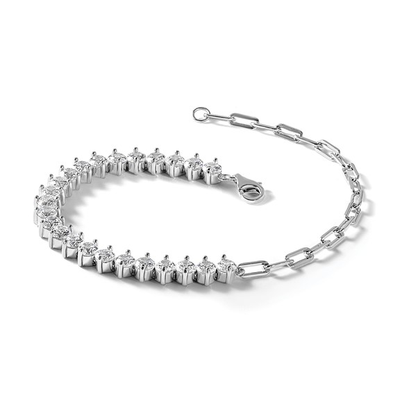 Cheryl M Sterling Silver Rhodium-plated Polished Fancy CZ and Paperclip Link Bracelet