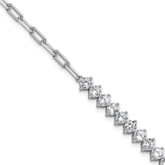 Cheryl M Sterling Silver Rhodium-plated Polished Fancy CZ and Paperclip Link Bracelet