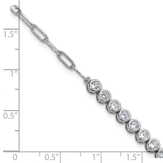 Cheryl M Sterling Silver Rhodium-plated Polished Bezel Set CZ and Paperclip Link Bracelet