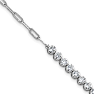 Cheryl M Sterling Silver Rhodium-plated Polished Bezel Set CZ and Paperclip Link Bracelet
