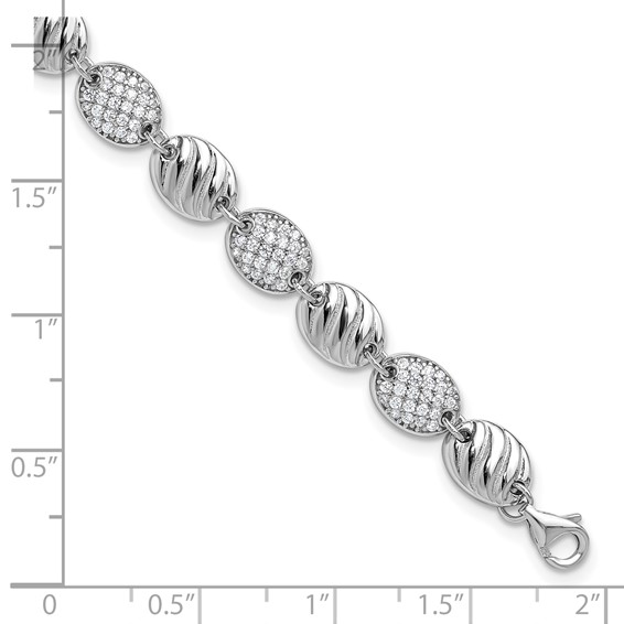 Cheryl M Sterling Silver Rhodium-plated Polished and Grooved CZ Ovals with 1 Inch Extension Bracelet