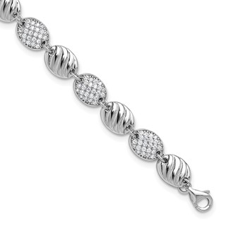 Cheryl M Sterling Silver Rhodium-plated Polished and Grooved CZ Ovals with 1 Inch Extension Bracelet