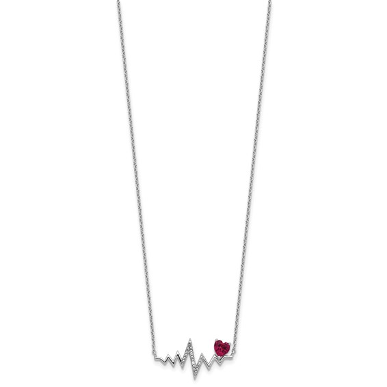 Cheryl M Sterling Silver Rhodium-plated Polished Lab Created Ruby and CZ Heartbeat Necklace