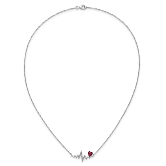 Cheryl M Sterling Silver Rhodium-plated Polished Lab Created Ruby and CZ Heartbeat Necklace