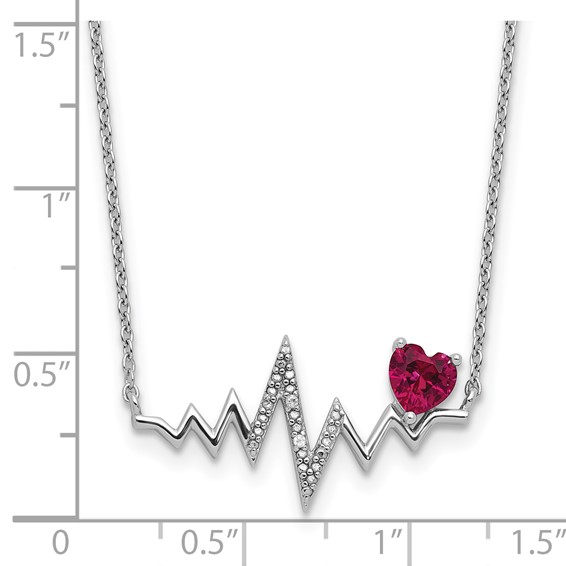 Cheryl M Sterling Silver Rhodium-plated Polished Lab Created Ruby and CZ Heartbeat Necklace