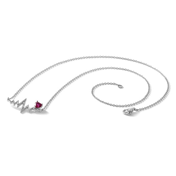 Cheryl M Sterling Silver Rhodium-plated Polished Lab Created Ruby and CZ Heartbeat Necklace