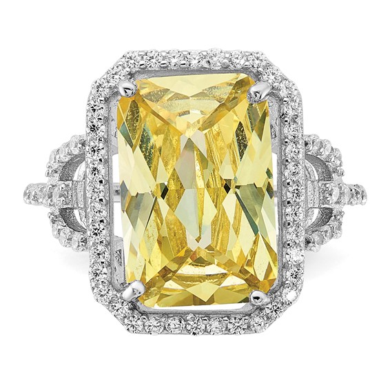 Cheryl M Sterling Silver Rhodium-plated Polished Fancy Yellow and White CZ Ring
