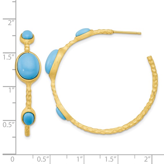 Cheryl M Sterling Silver Gold-plated Brushed and Hammered Lab Created Turquoise Post C-Hoop Earrings