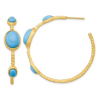 Cheryl M Sterling Silver Gold-plated Brushed and Hammered Lab Created Turquoise Post C-Hoop Earrings