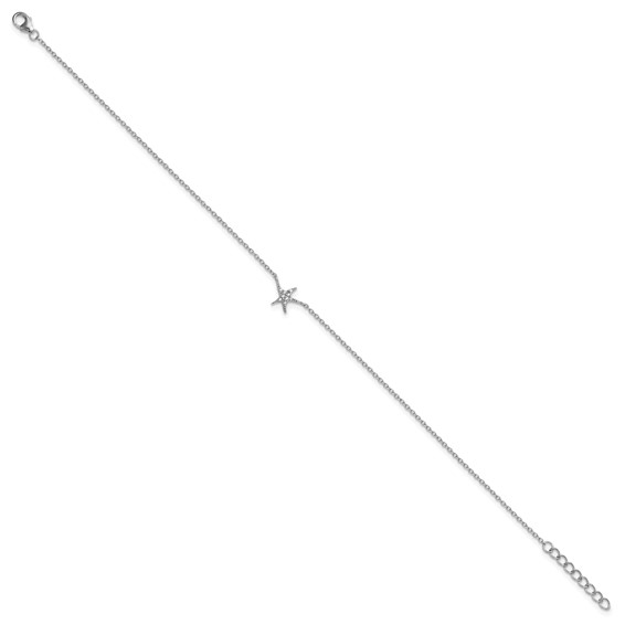 Cheryl M Sterling Silver Rhodium-plated Polished CZ Starfish 9.5 Inch with 1 Inch Extension Anklet