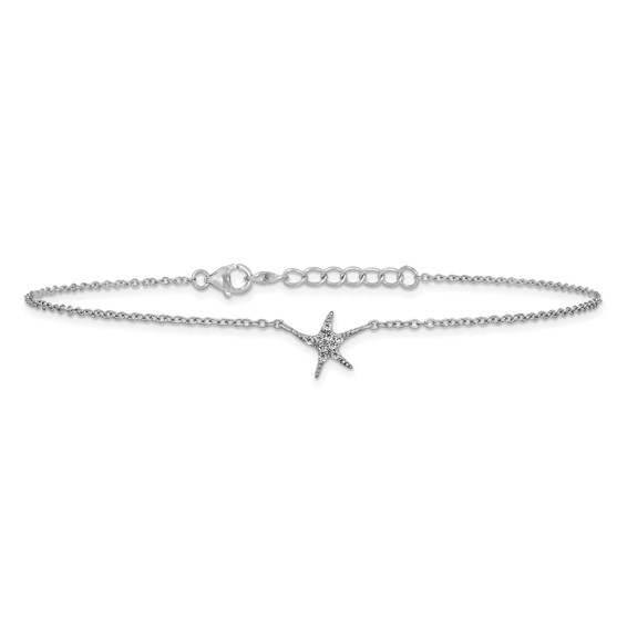 Cheryl M Sterling Silver Rhodium-plated Polished CZ Starfish 9.5 Inch with 1 Inch Extension Anklet